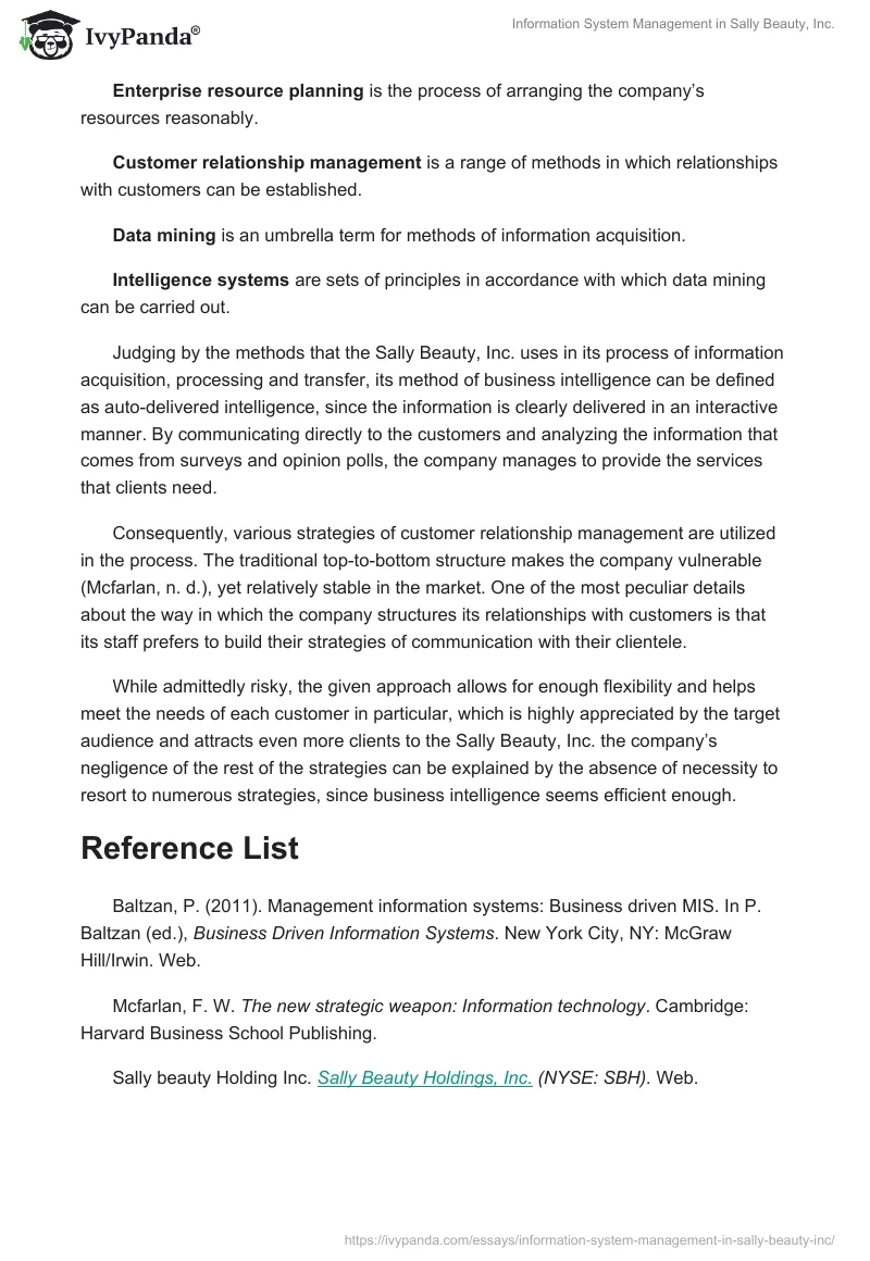 Information System Management in Sally Beauty, Inc.. Page 2