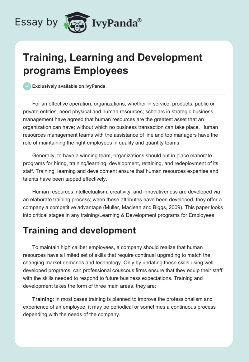 Training, Learning and Development programs Employees. Page 1