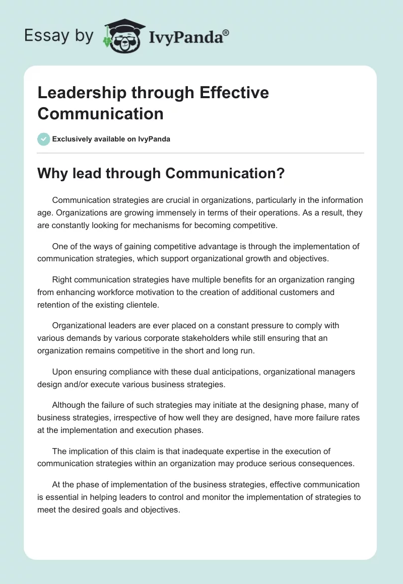 Leadership Through Effective Communication. Page 1