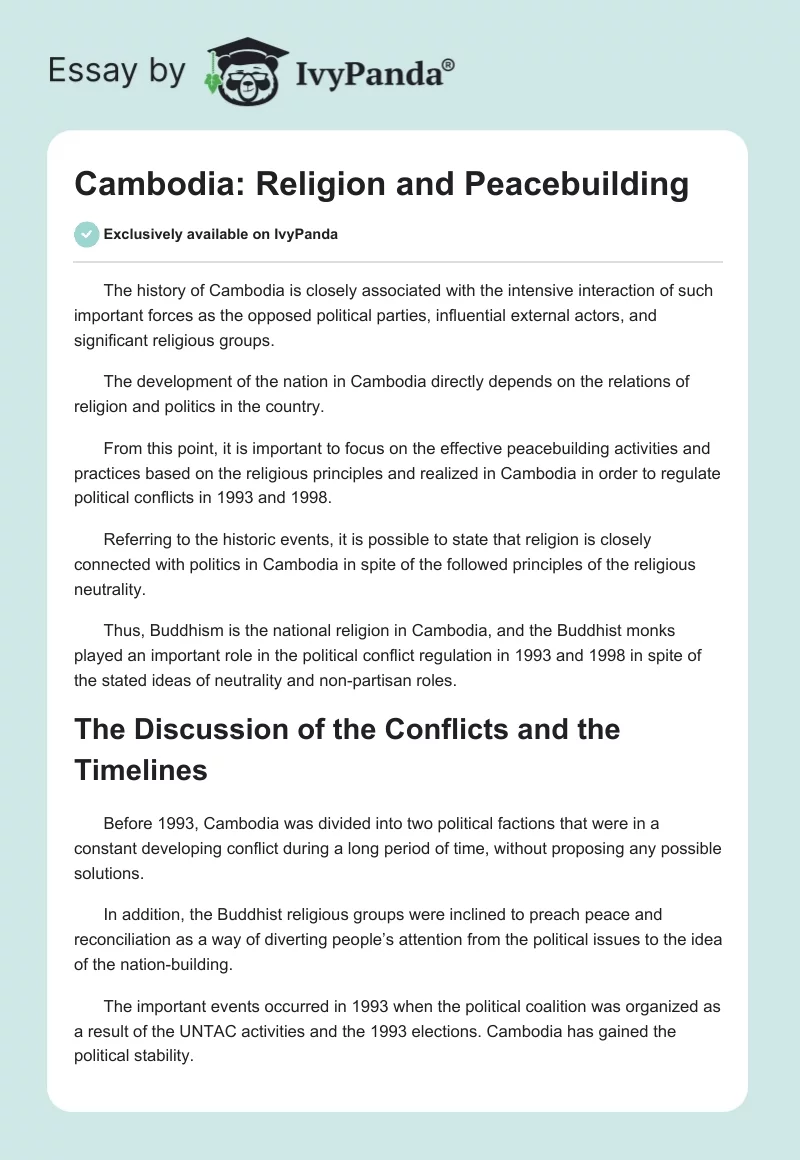 Cambodia: Religion and Peacebuilding. Page 1