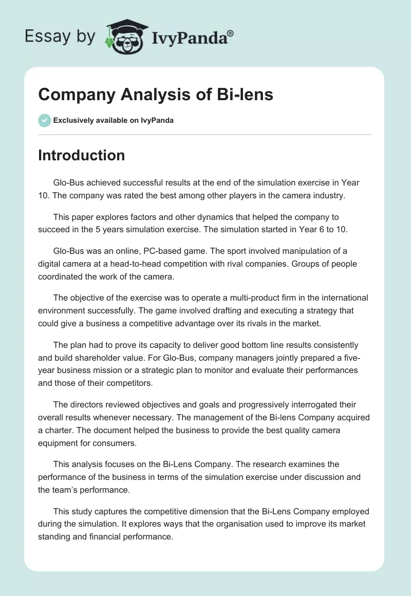 Company Analysis of Bi-lens. Page 1