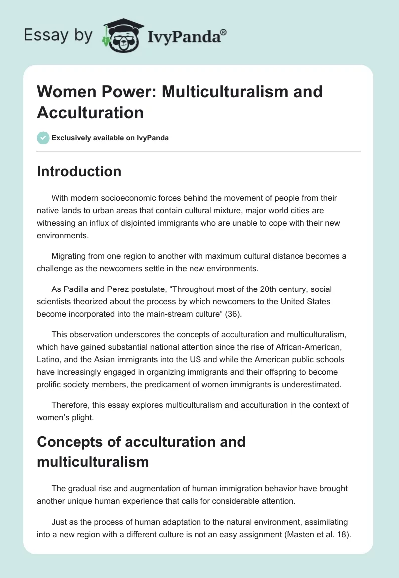 Women Power: Multiculturalism and Acculturation. Page 1