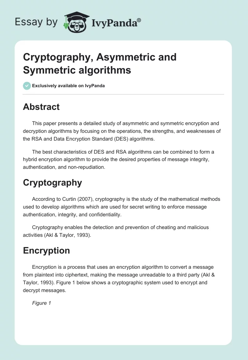 Cryptography, Asymmetric and Symmetric algorithms. Page 1