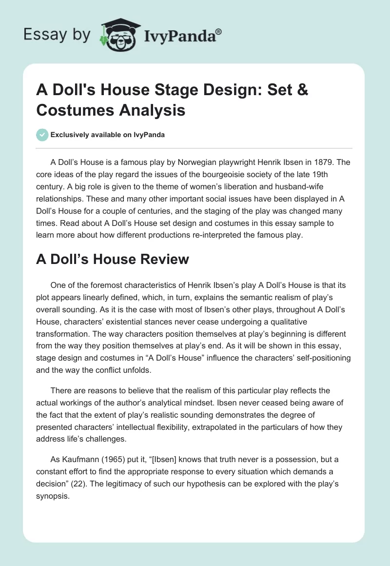 A Doll's House Stage Design: Set & Costumes Analysis. Page 1