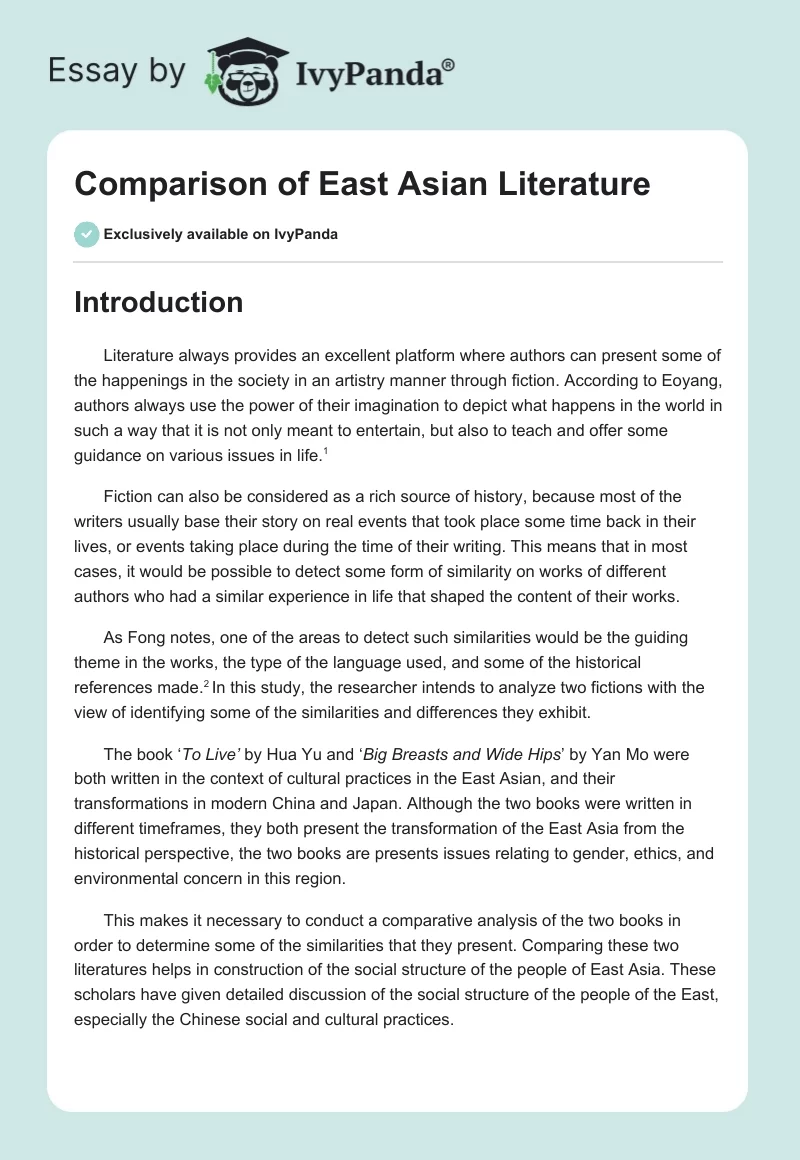 Comparison of East Asian Literature. Page 1