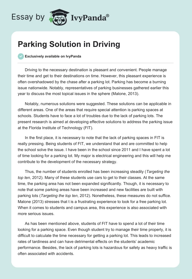 Parking Solution in Driving. Page 1