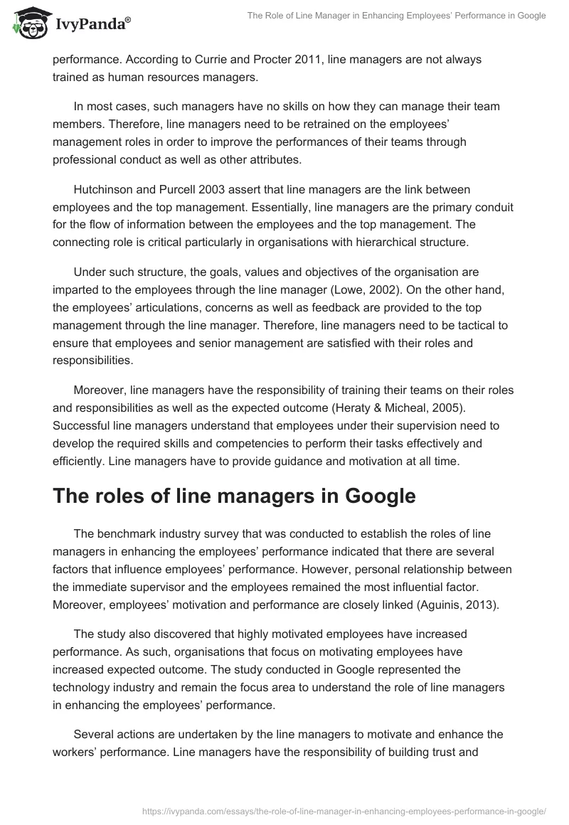 The Role of Line Manager in Enhancing Employees’ Performance in Google. Page 2