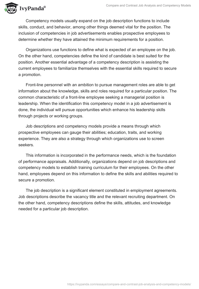 Compare and Contrast Job Analysis and Competency Models. Page 2