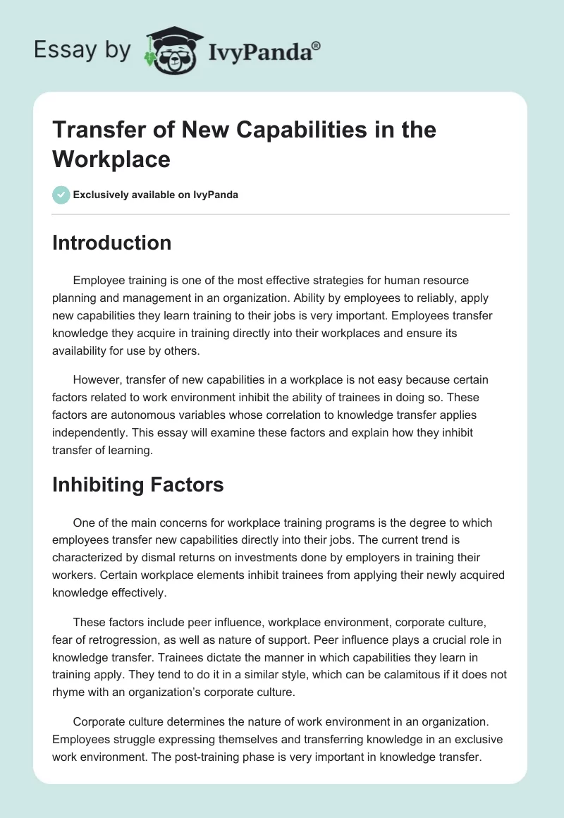 Transfer of New Capabilities in the Workplace. Page 1