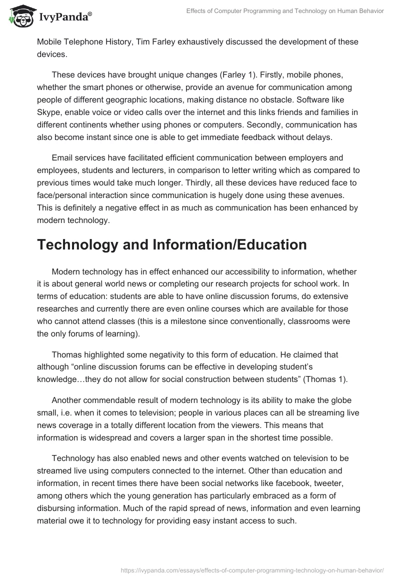 Effects of Computer Programming and Technology on Human Behavior. Page 2