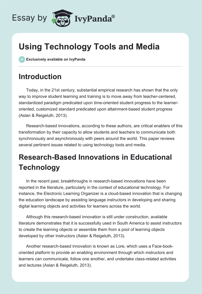 Using Technology Tools and Media. Page 1