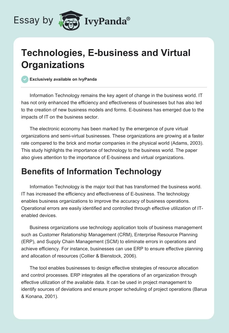 Technologies, E-business, and Virtual Organizations. Page 1