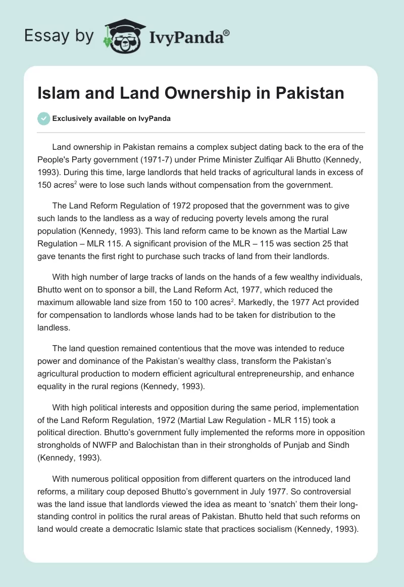 Islam and Land Ownership in Pakistan. Page 1