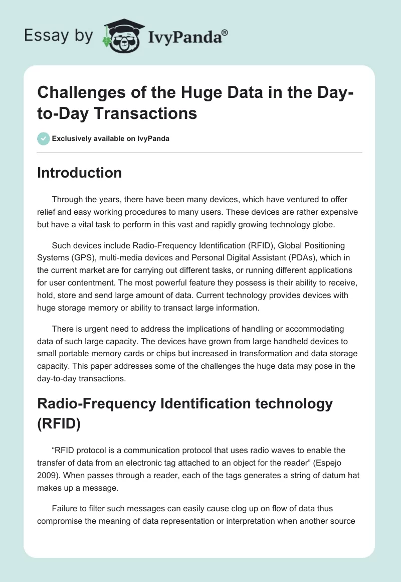 Challenges of the Huge Data in the Day-to-Day Transactions. Page 1