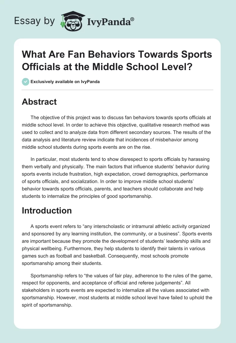 What Are Fan Behaviors Towards Sports Officials at the Middle School Level?. Page 1