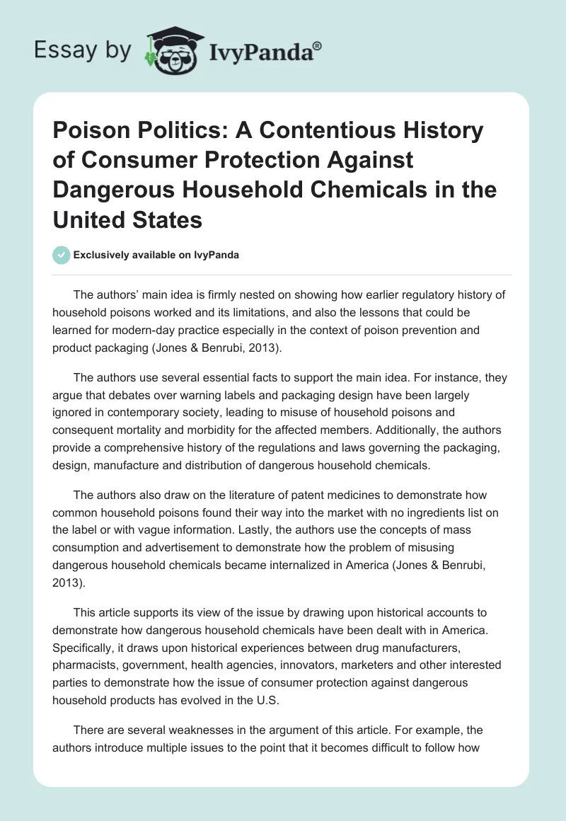 Poison Politics: A Contentious History of Consumer Protection Against Dangerous Household Chemicals in the United States. Page 1