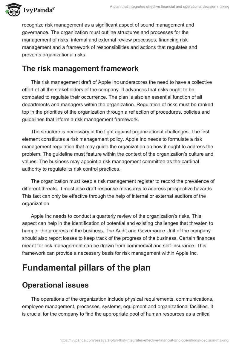 A plan that integrates effective financial and operational decision making. Page 5