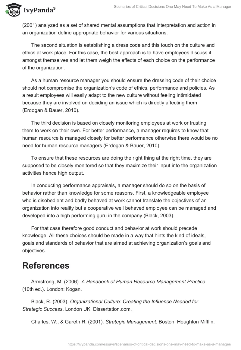 Scenarios of Critical Decisions One May Need To Make As a Manager. Page 2