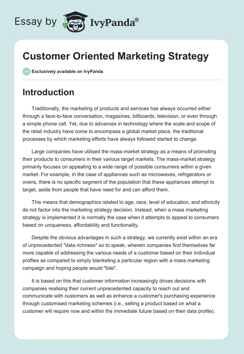 Customer Oriented Marketing Strategy. Page 1
