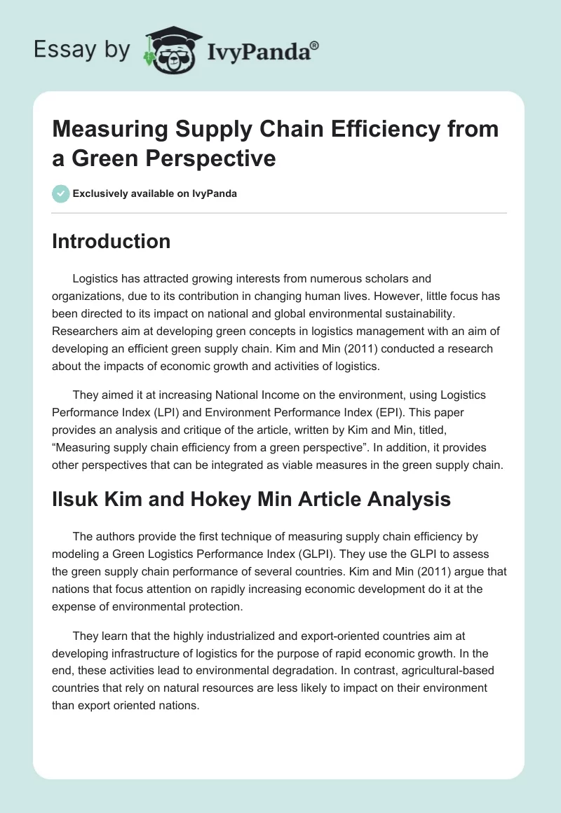 Measuring Supply Chain Efficiency from a Green Perspective. Page 1