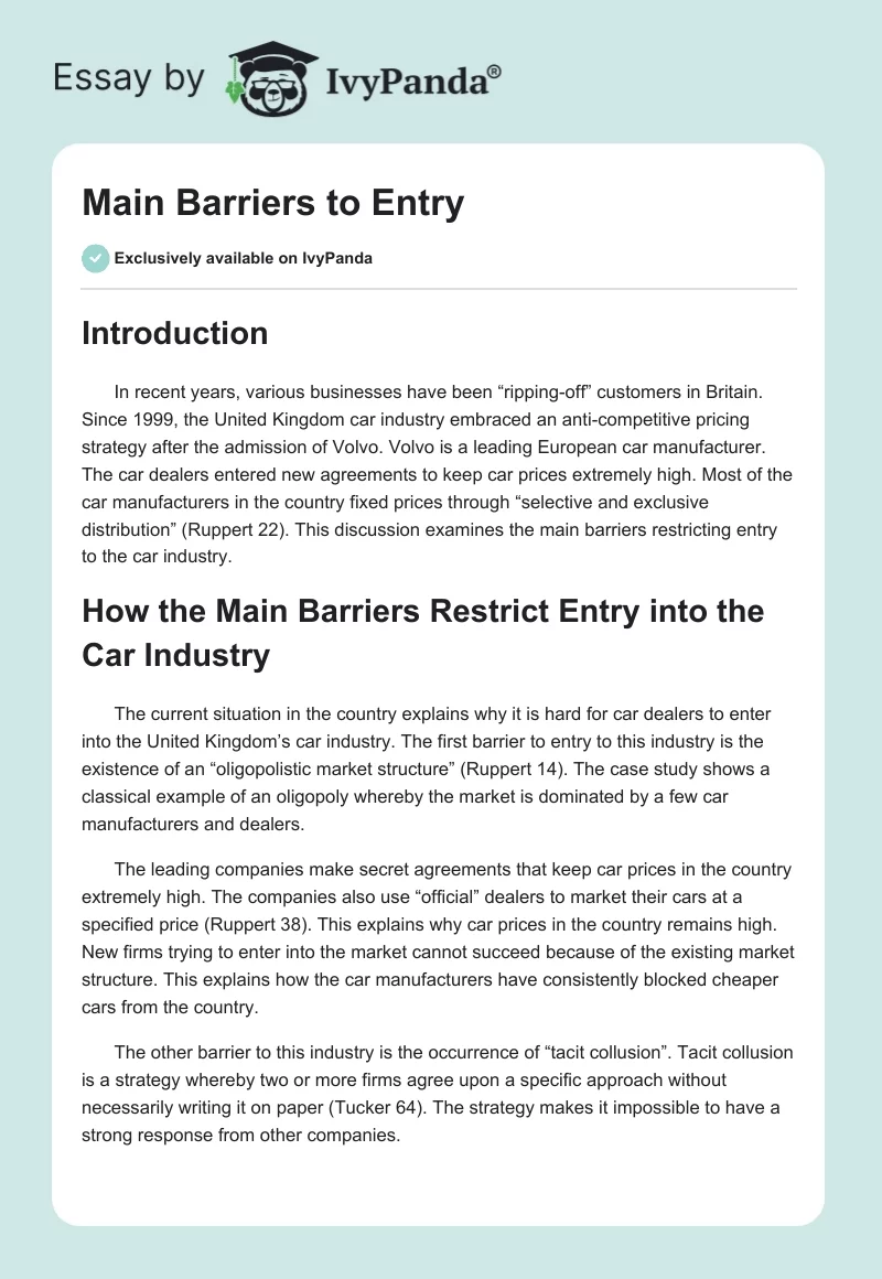 Main Barriers to Entry. Page 1