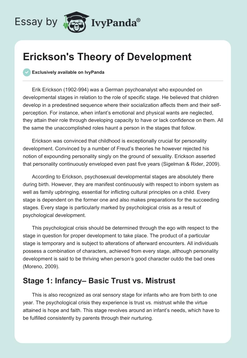Erickson's Theory of Development. Page 1