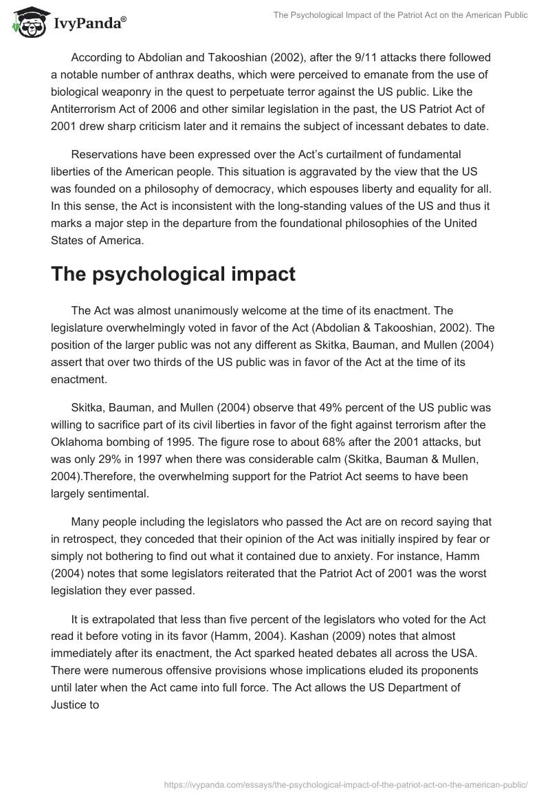 The Psychological Impact of the Patriot Act on the American Public. Page 2
