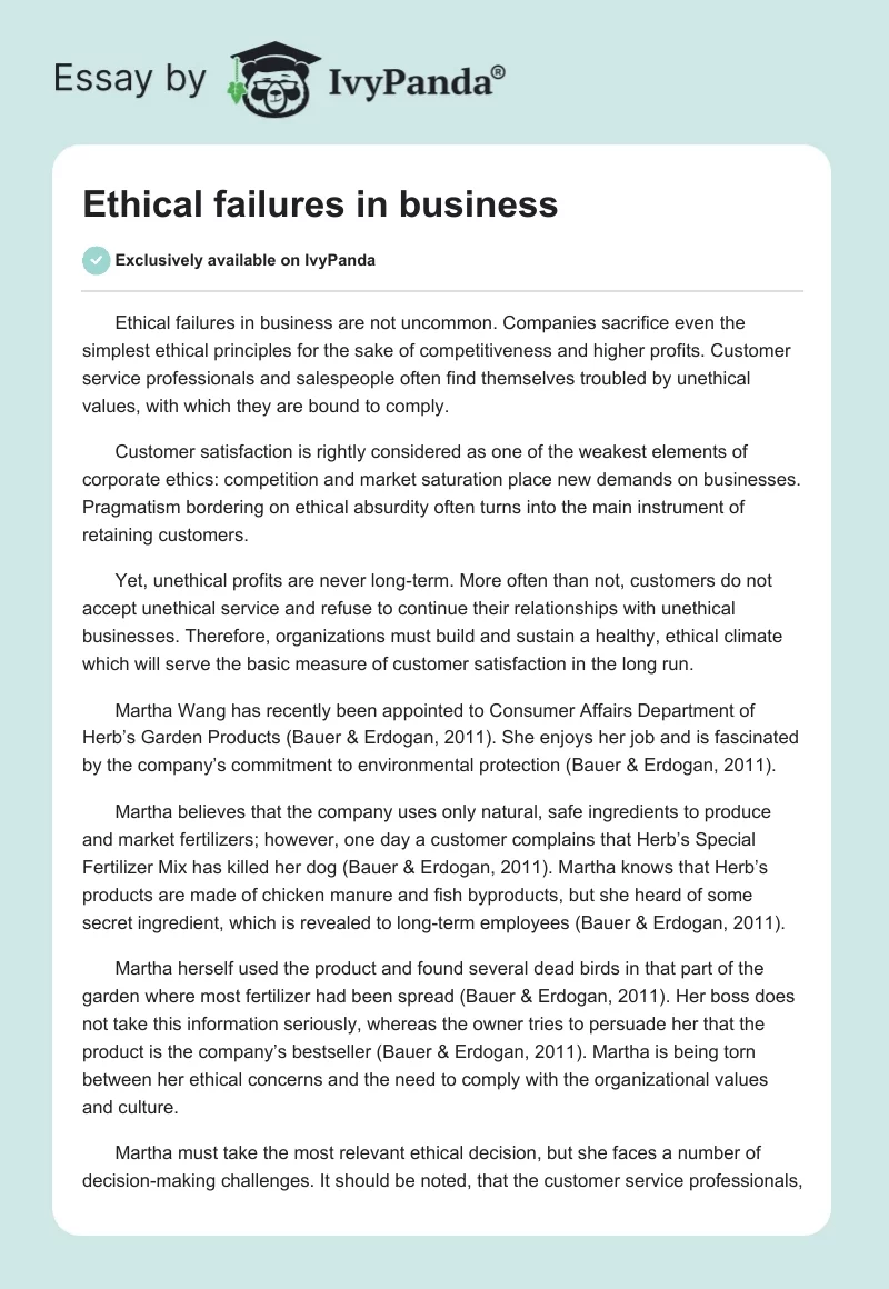 Ethical failures in business. Page 1