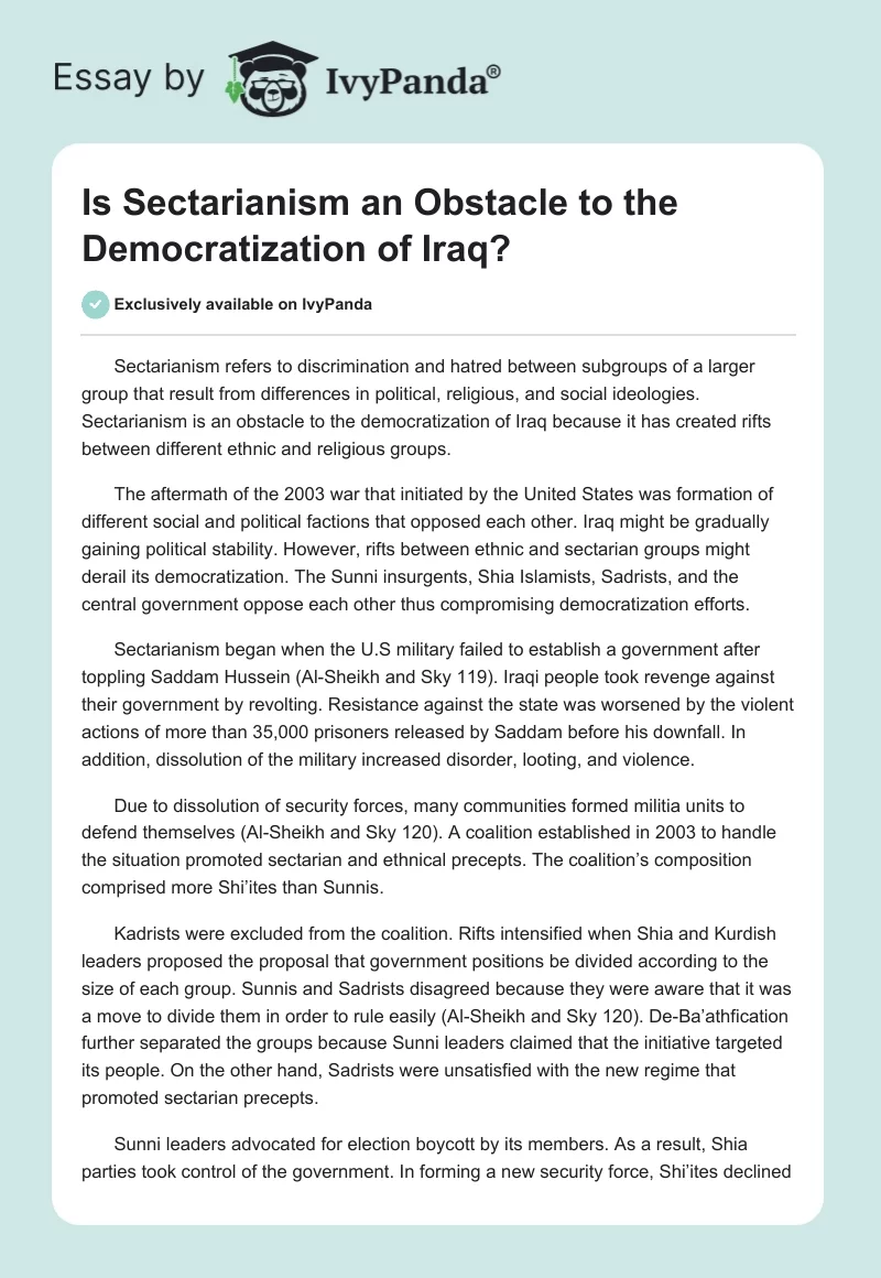 Is Sectarianism an Obstacle to the Democratization of Iraq?. Page 1
