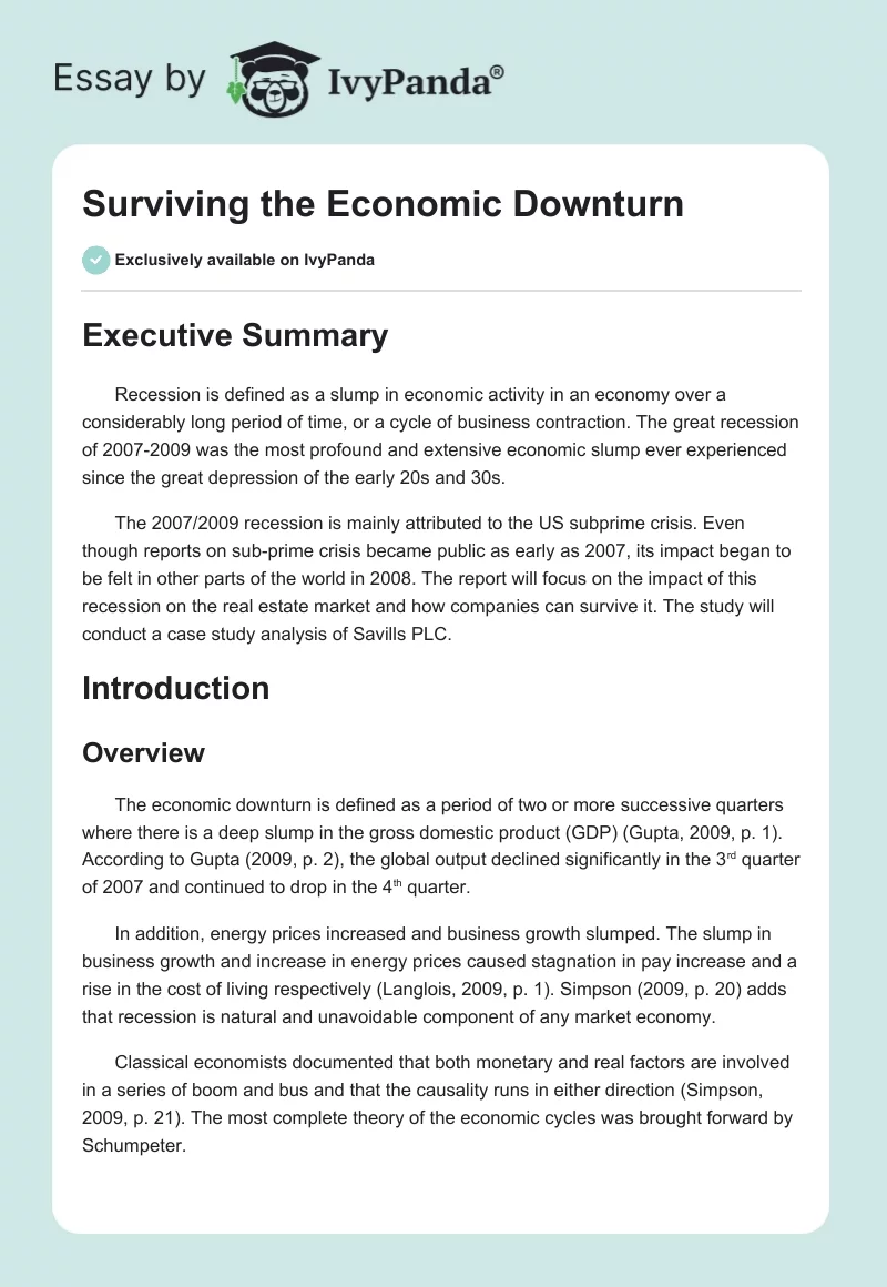 Surviving the Economic Downturn. Page 1