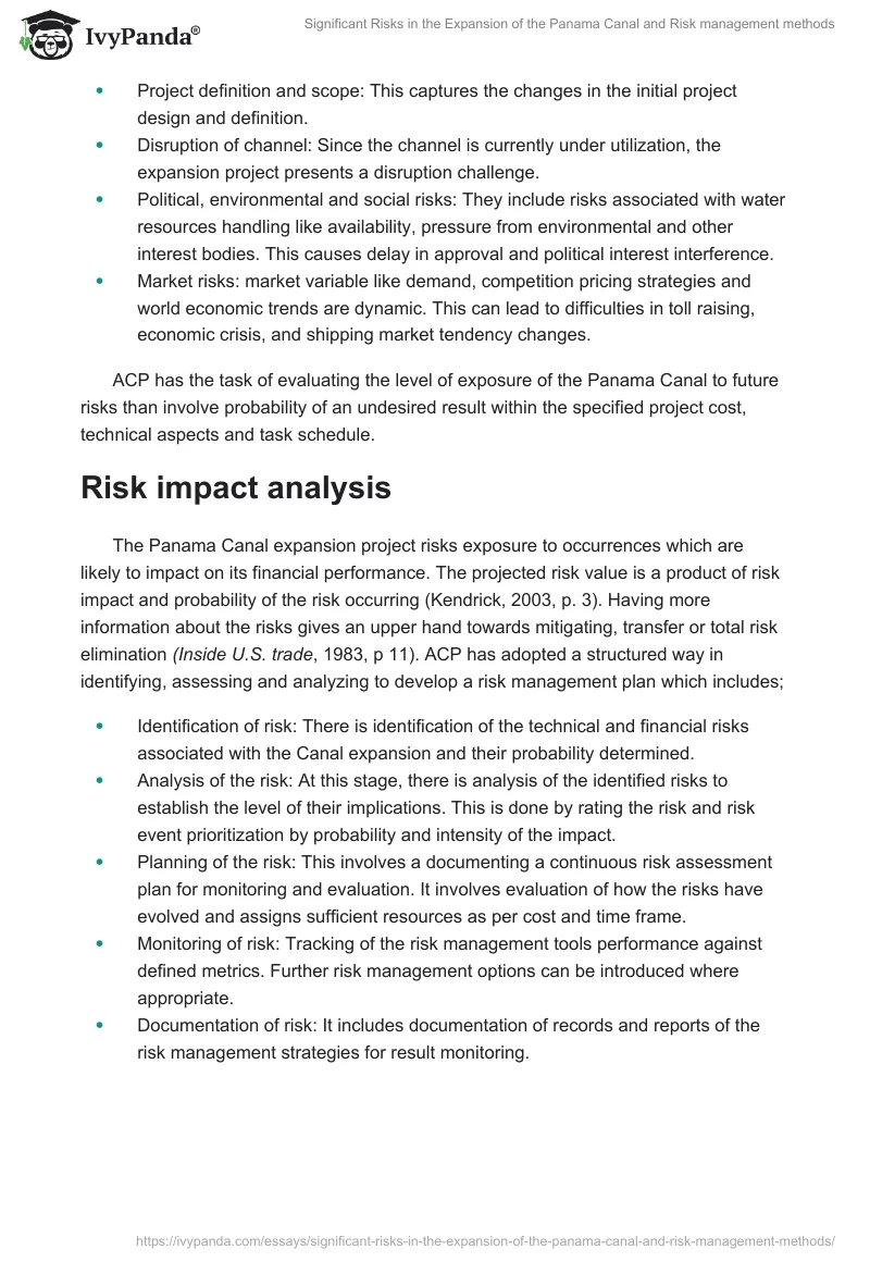 Significant Risks in the Expansion of the Panama Canal and Risk management methods. Page 3