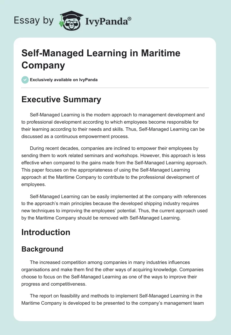 Self-Managed Learning in Maritime Company. Page 1