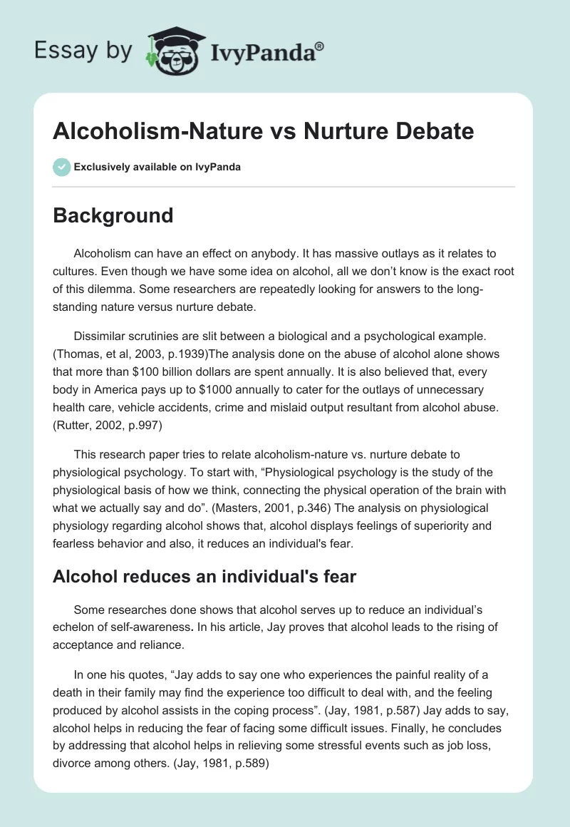 Alcoholism-Nature vs. Nurture Debate. Page 1