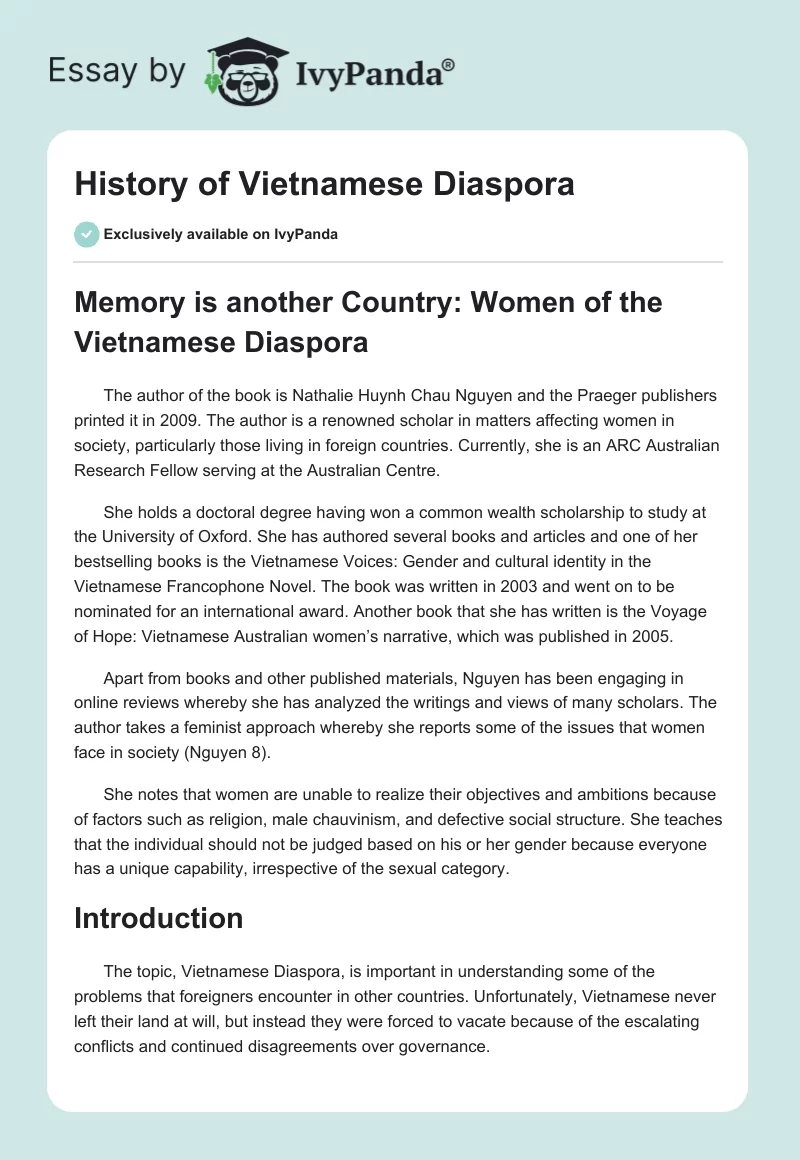 History of Vietnamese Diaspora. Page 1