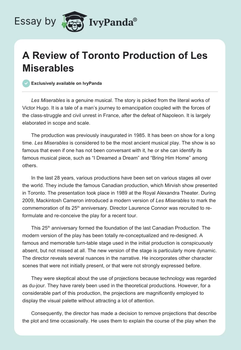 A Review of Toronto Production of Les Miserables. Page 1