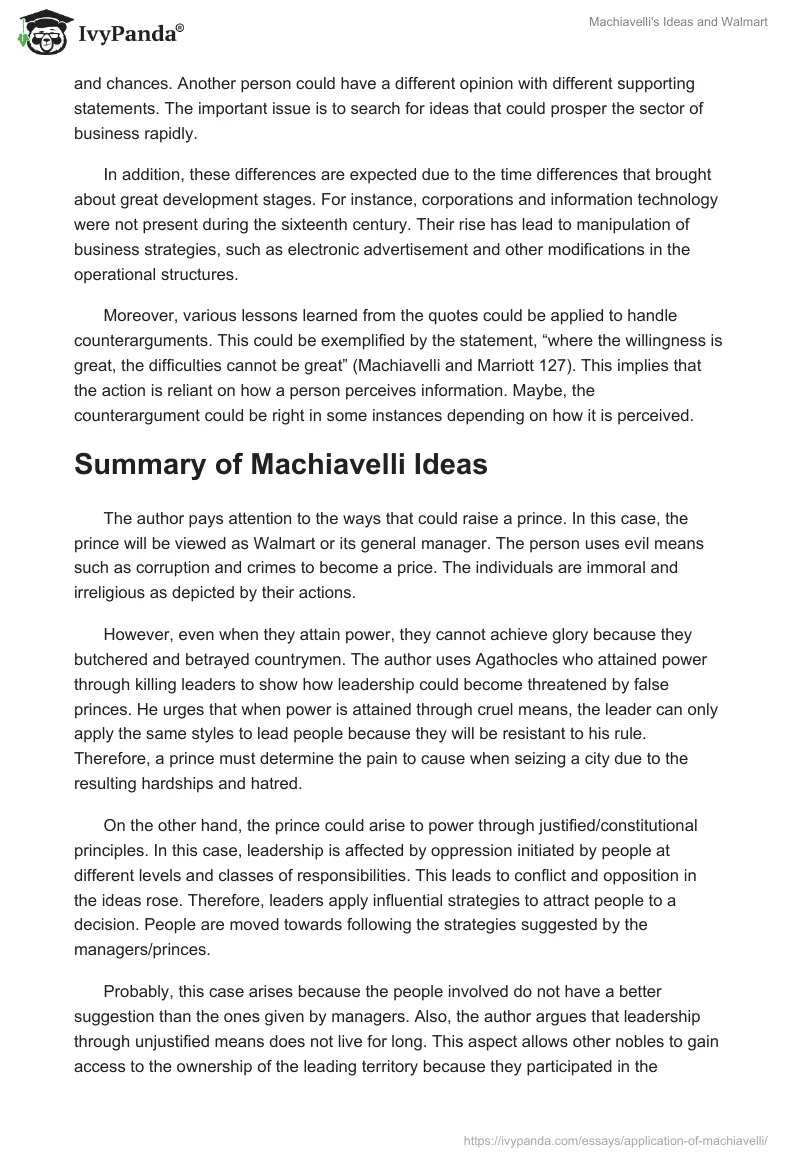 Machiavelli's Ideas and Walmart. Page 5