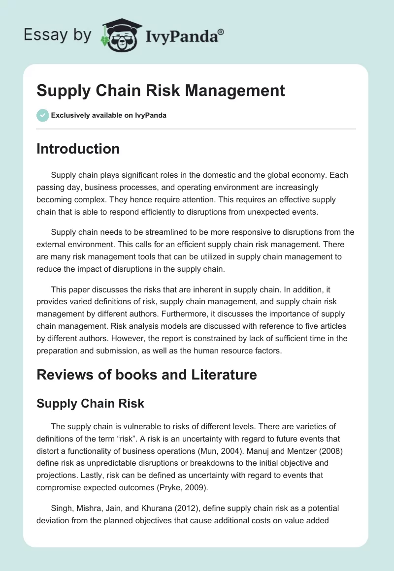 Supply Chain Risk Management. Page 1