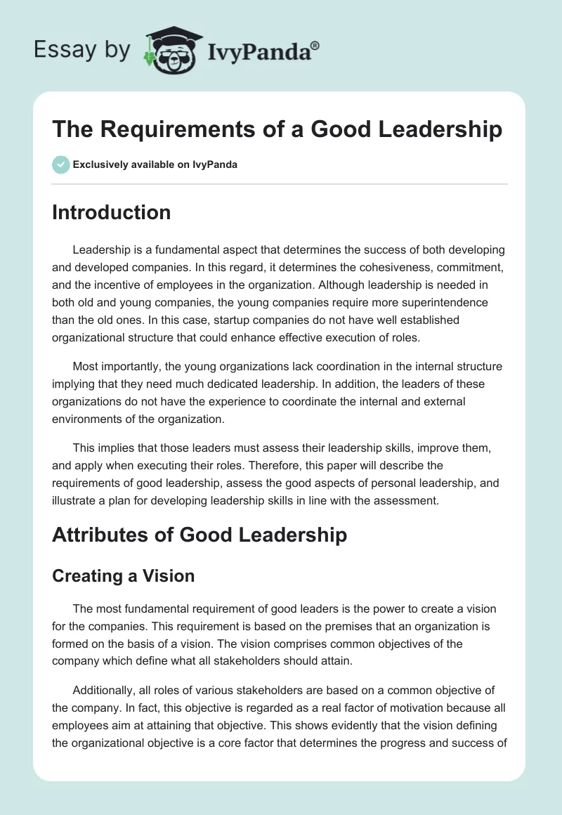The Requirements of a Good Leadership. Page 1