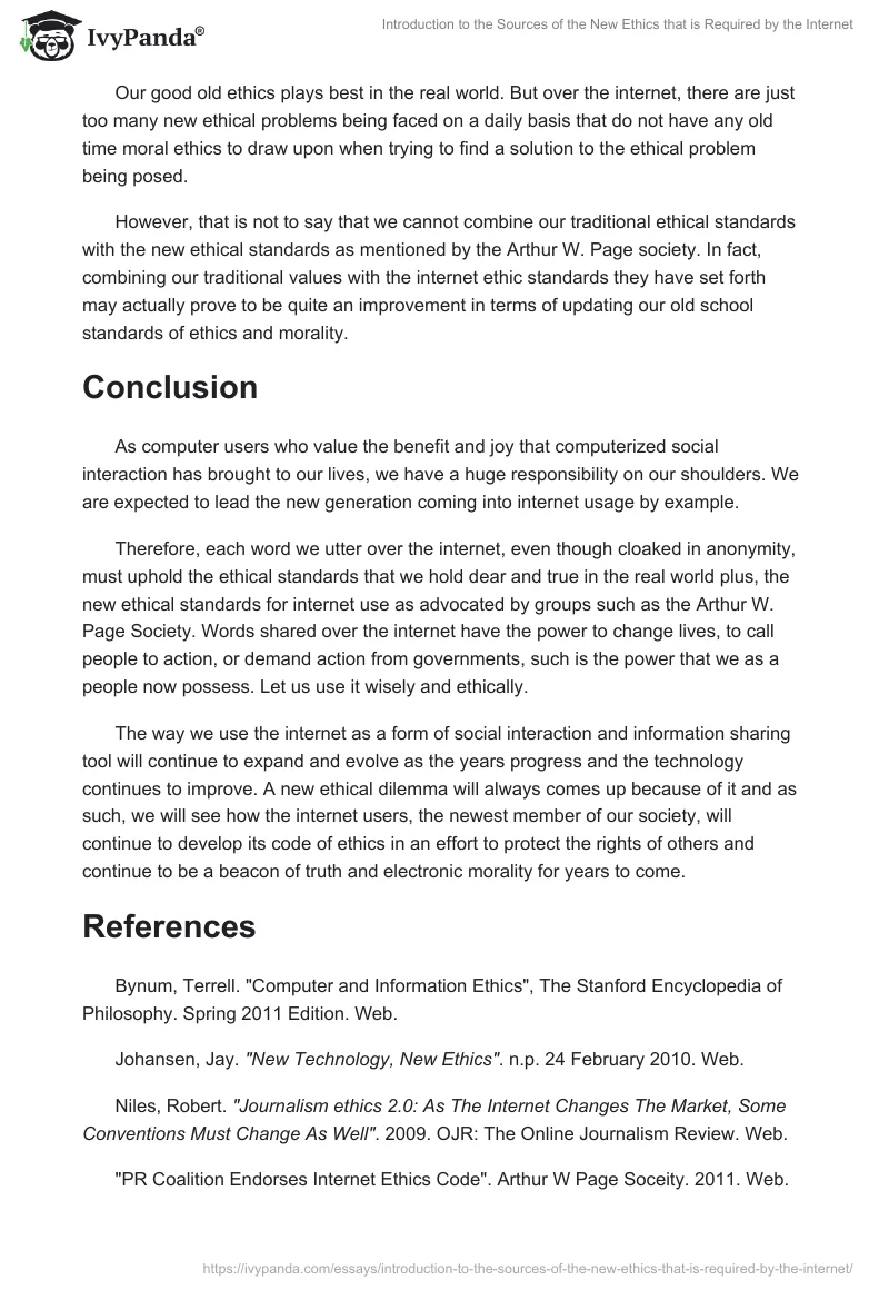 Introduction to the Sources of the New Ethics that is Required by the Internet. Page 3