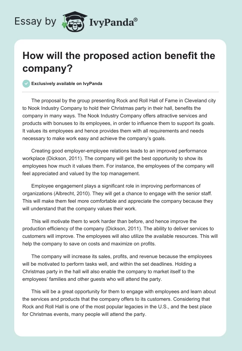 How will the proposed action benefit the company?. Page 1