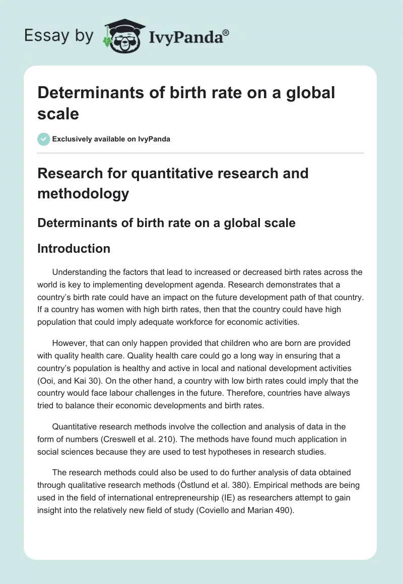 Determinants of birth rate on a global scale. Page 1