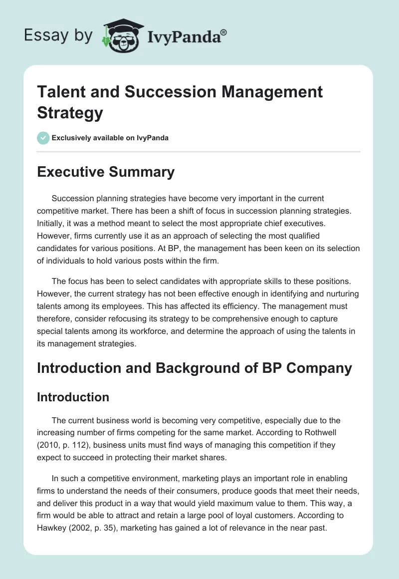 Talent and Succession Management Strategy. Page 1