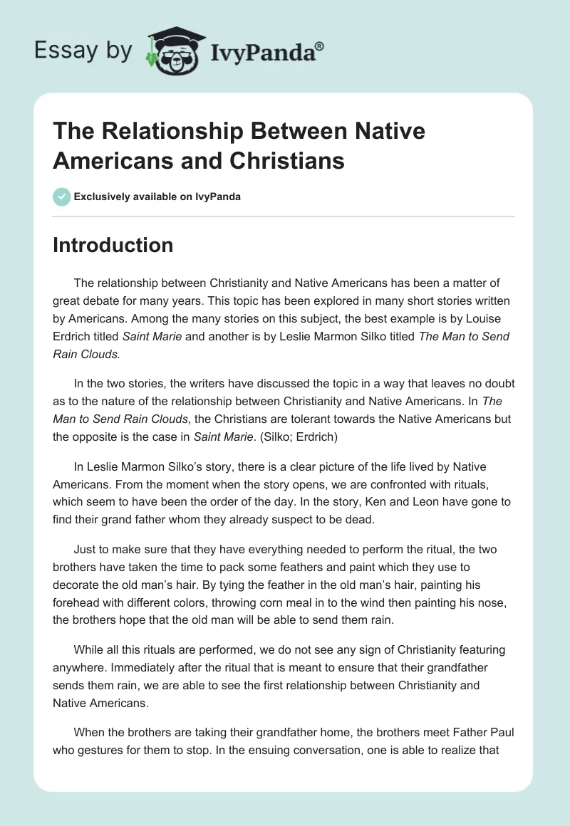The Relationship Between Native Americans and Christians. Page 1