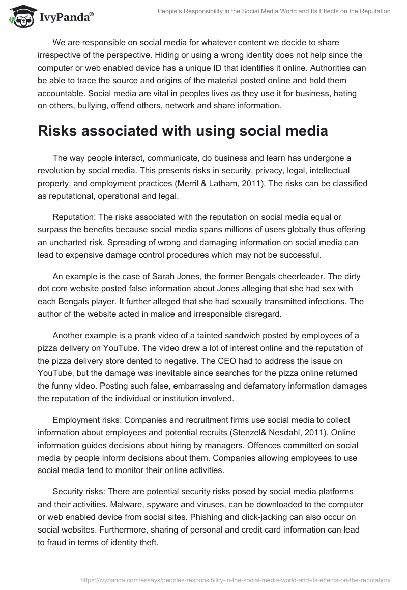 People’s Responsibility in the Social Media World and Its Effects on the Reputation. Page 2