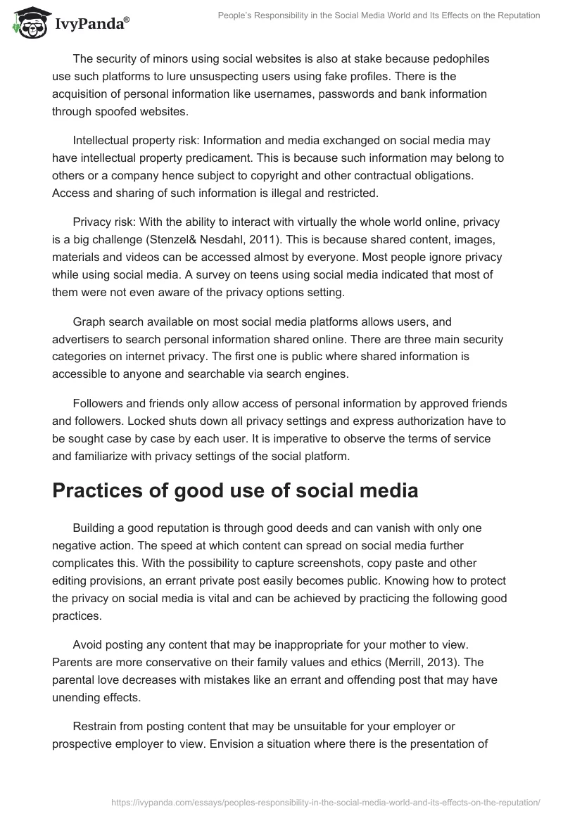 People’s Responsibility in the Social Media World and Its Effects on the Reputation. Page 3