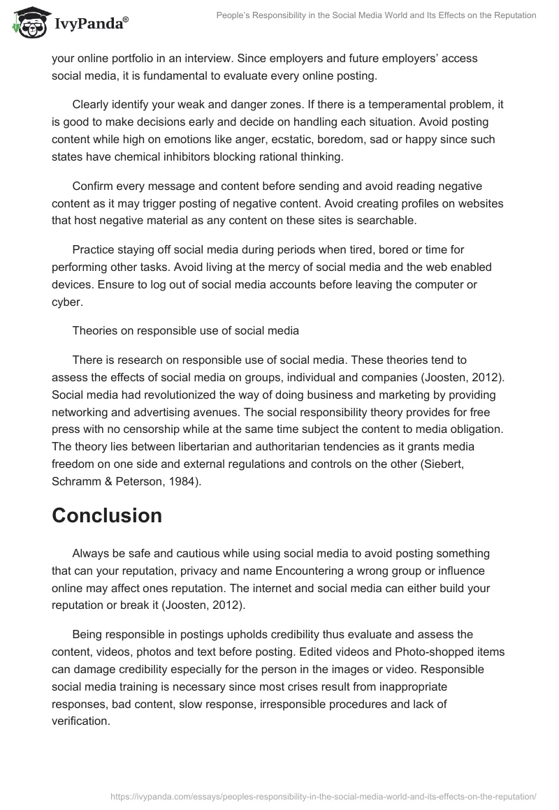People’s Responsibility in the Social Media World and Its Effects on the Reputation. Page 4