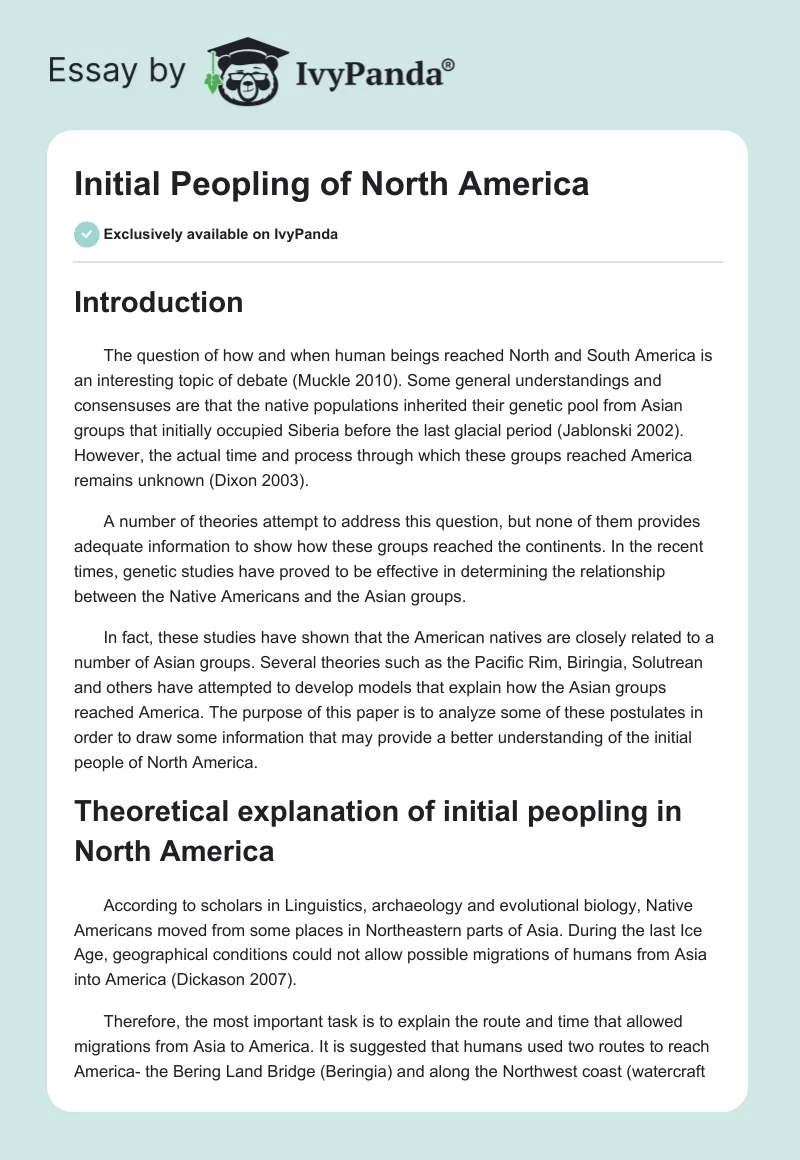 Initial Peopling of North America. Page 1