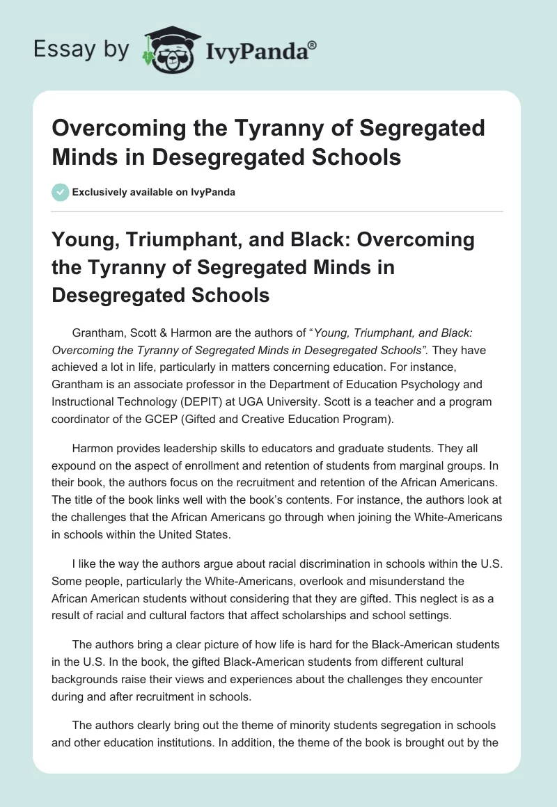 Overcoming the Tyranny of Segregated Minds in Desegregated Schools. Page 1