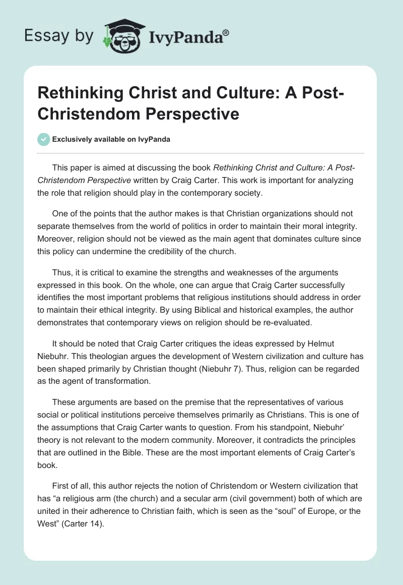Rethinking Christ and Culture: A Post-Christendom Perspective. Page 1