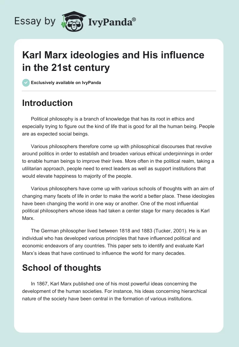 Karl Marx ideologies and His influence in the 21st century. Page 1